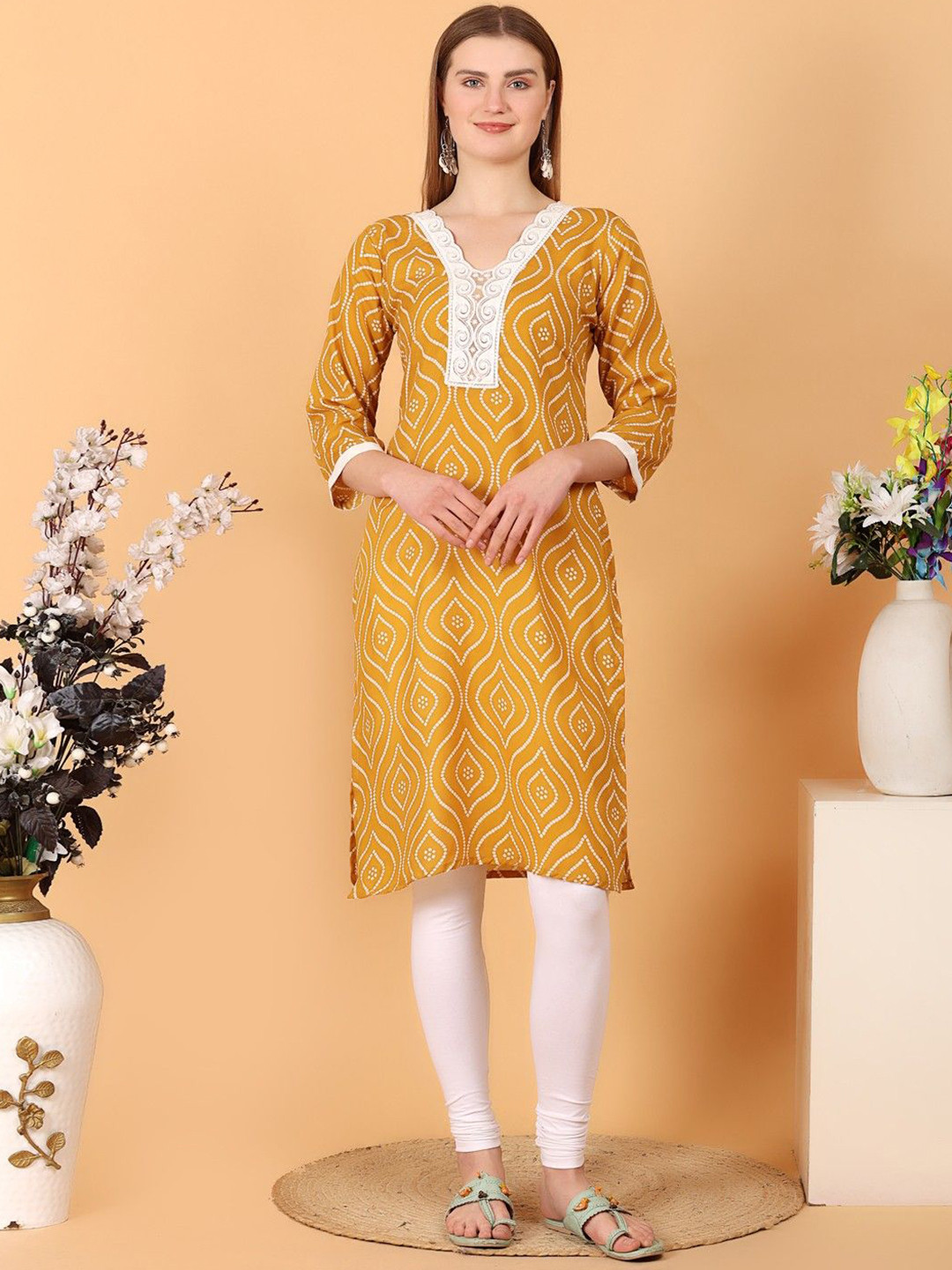 Tulip Eden Women Bandhani Embroidered Gotta Patti Kurta