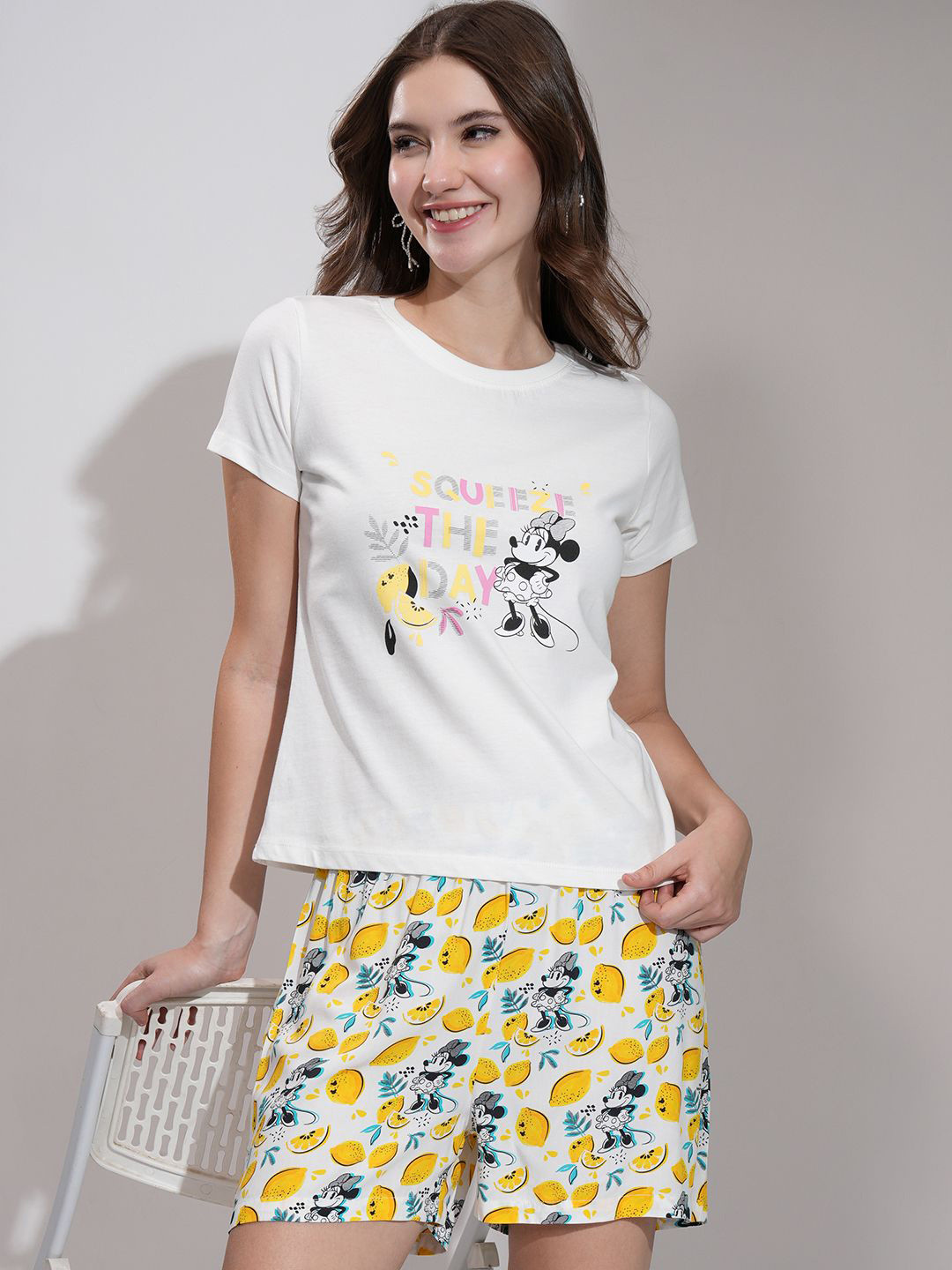 Tokyo Talkies Disney Minnie Women White Minnie Mouse Printed Sleepwear Coord Set