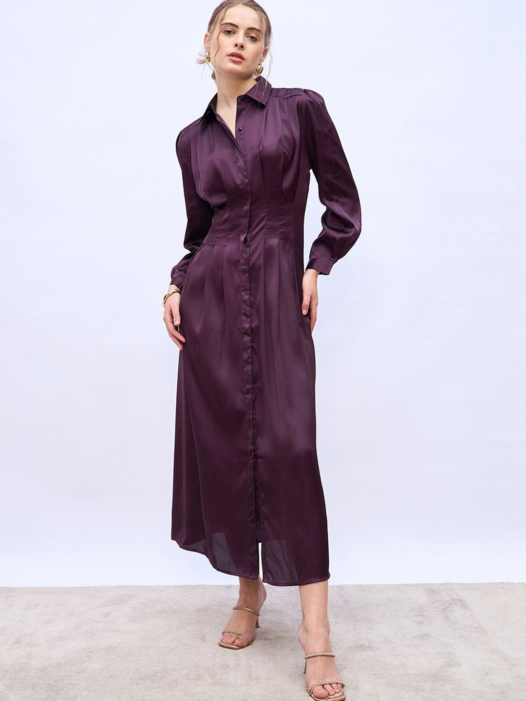 Styli Women Plain Shirt Collar Casual Maxi Dresses