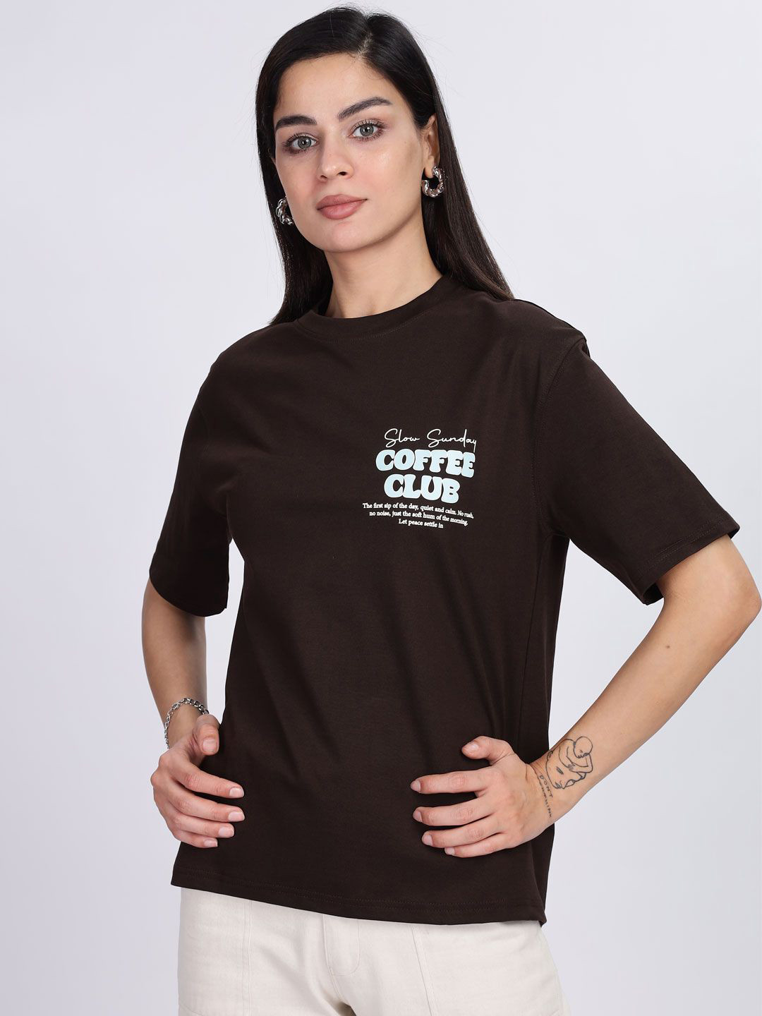 B BLUBERYL - Comfort Inside Out Women Typography Printed Extended Sleeves Pockets T-shirt