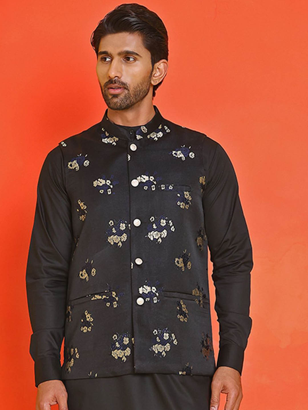 Jompers Embossed Design Woven Nehru Jacket