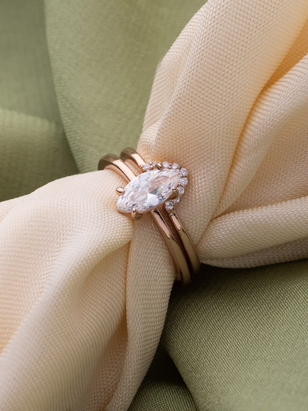 LIORA 925 Silver Jewellery Set of 2 Sterling Silver Rosegold Plated Stacking Finger Ring