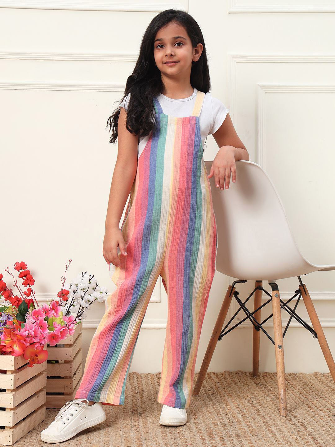 Bugandbees Girls Striped Basic Jumpsuit