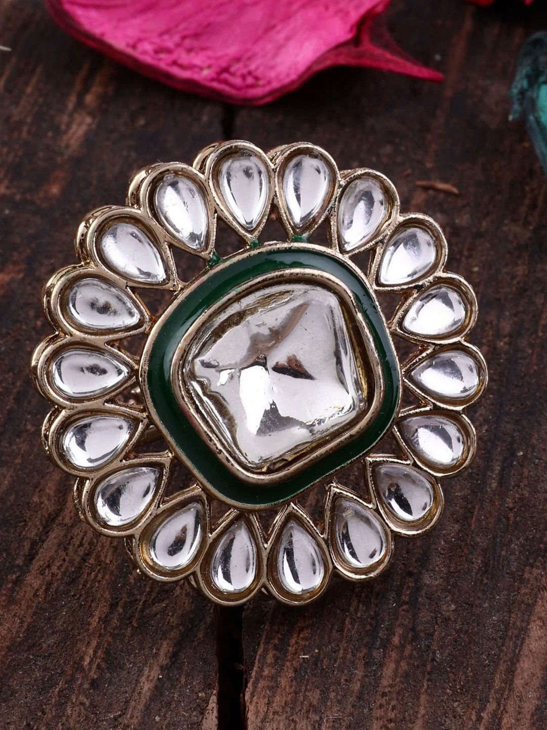 SHONA'S STYLE Gold-Plated Kundan Studded Ethnic BridalRing