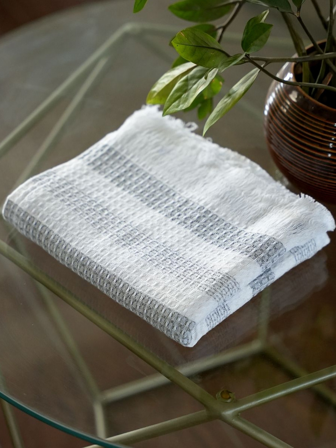 Thirsty Towel Grey & White 1 Striped Cotton 200 GSM Bath Towel