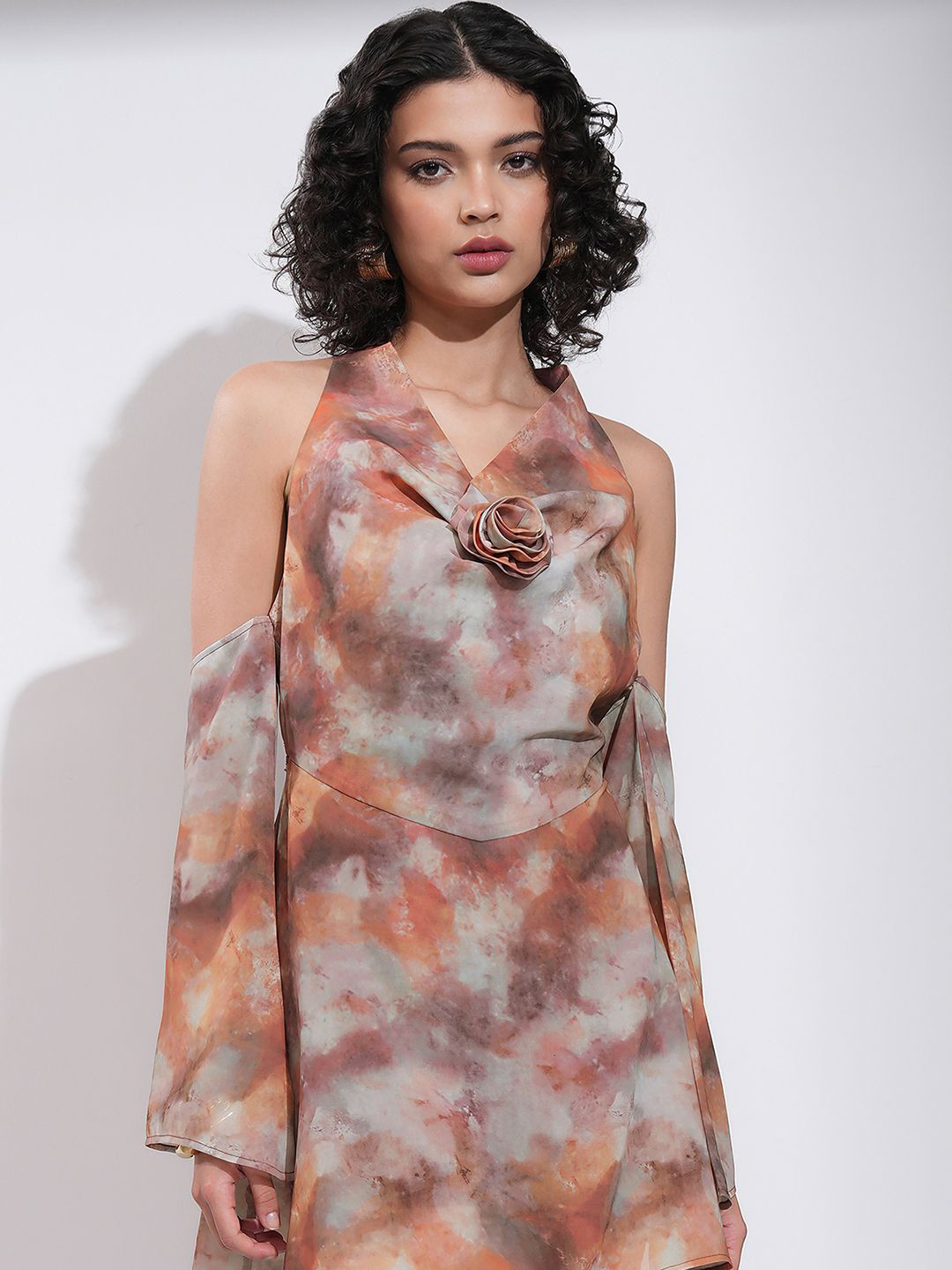 ESPYR By Tokyo Talkies Print Cowl Neck A-Line Mini Dress