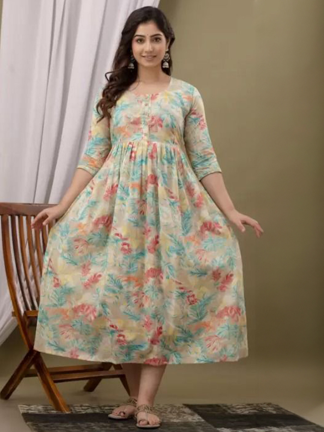 Vorcia Febtex Printed Flared Feeding Ethnic Dresses