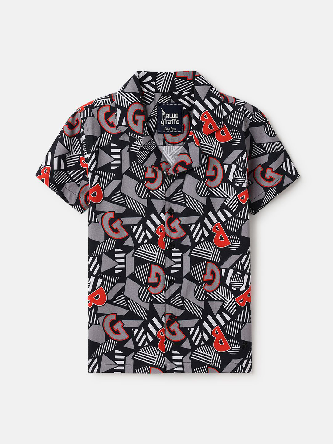 Blue Giraffe Boys Resort Collar Geometric Shirt