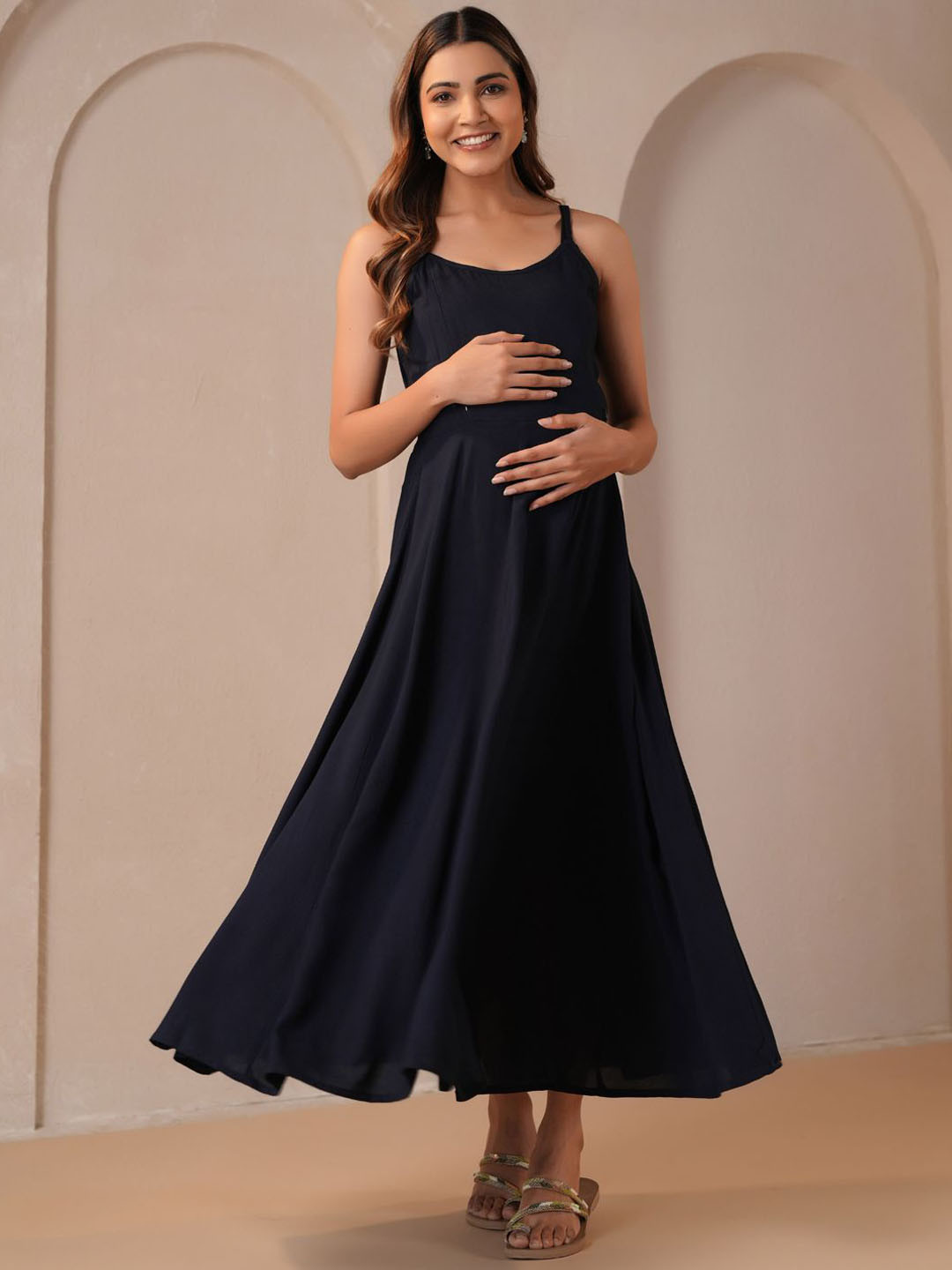 anayna Shoulder Strap Neck Maternity Ethnic Dresses With Cape Jacket