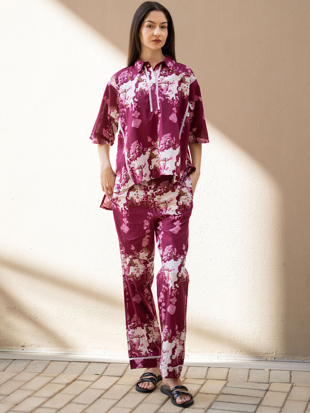 Aura By Sanskrutihomes Color Floral Printed Pure Cotton Shirt With Trouser Co -Ords