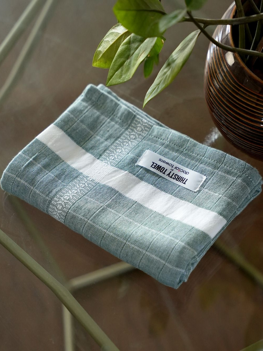 Thirsty Towel Green & White 1 Striped Cotton 150 GSM Bath Towel