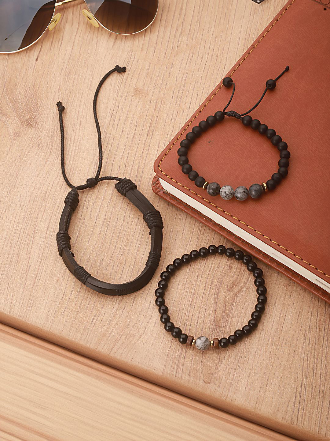 The Roadster Lifestyle Co Men Set Of 3 Semi Precious Beaded Bracelet