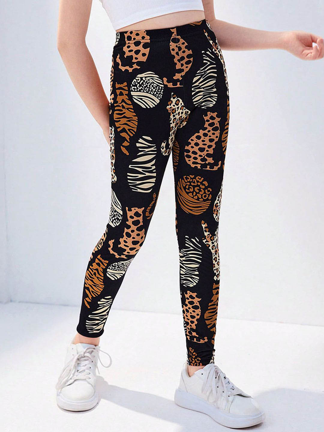 INCLUD Girls Black Animal Printed Mid-Rise Ankle-Length Leggings