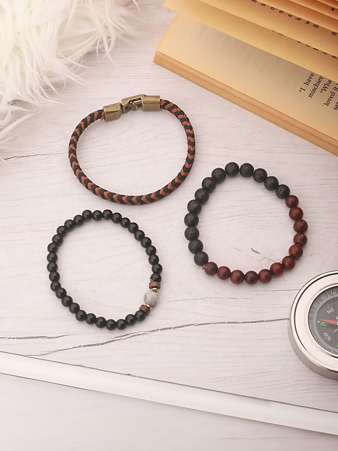 The Roadster Lifestyle Men Set of 3 Beads Elasticated Bracelet