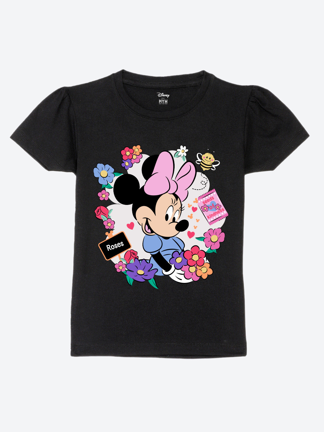 Wear Your Mind Girls Minnie Mouse Printed Puff Sleeves Tropical Pure Cotton T-shirt