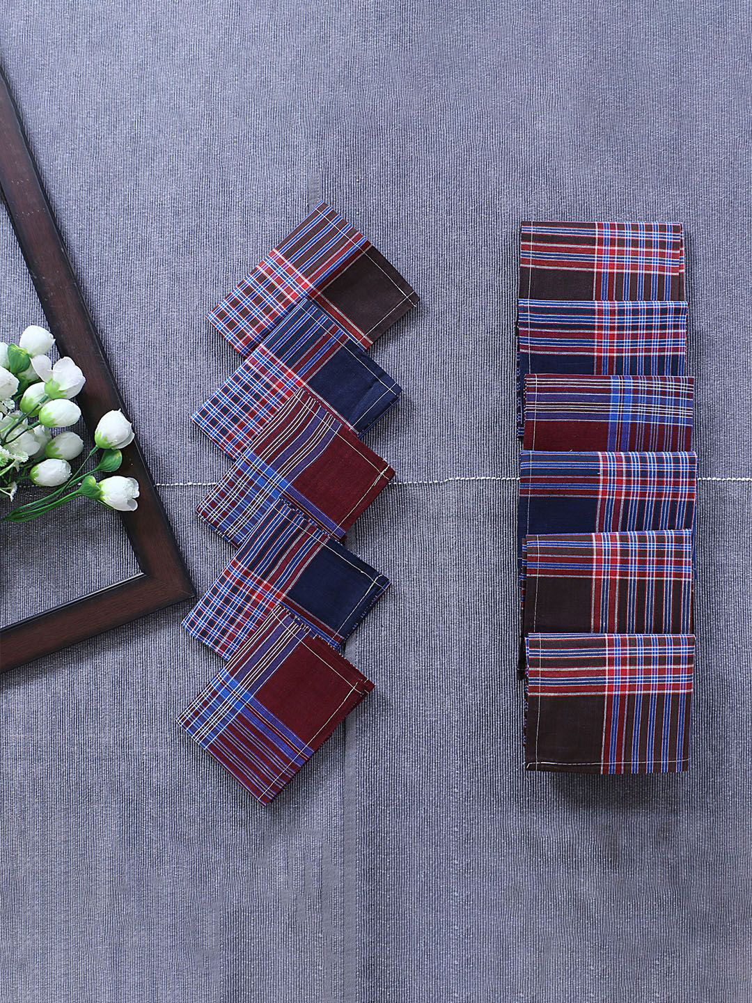 Kuber Industries Men & Boys Set Of 12 Gingham Check Dark Cotton Hankies