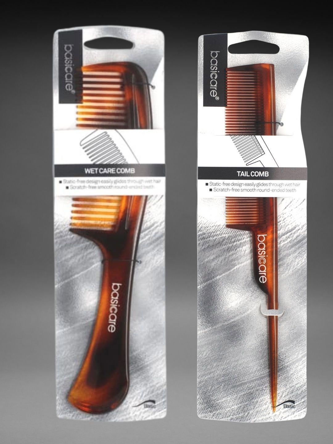 basicare Set Of 2 Wide Teeth Detangler & Tail Hair Combs - Brown 3214