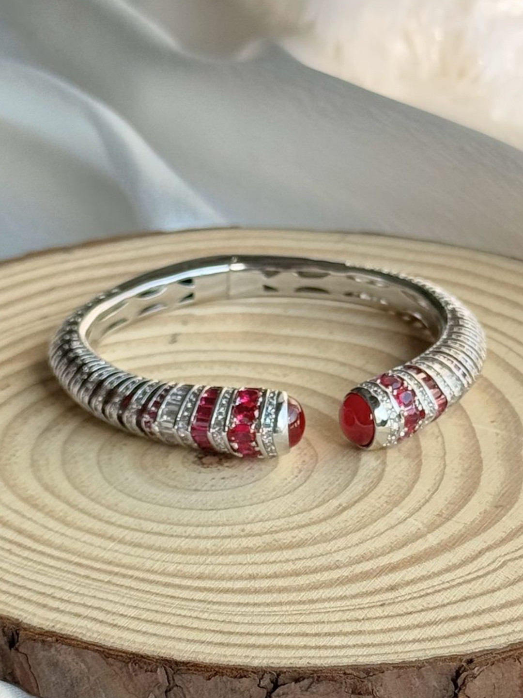 The Jewellery Tale Women Brass Silver-Plated Bangle-Style Bracelet