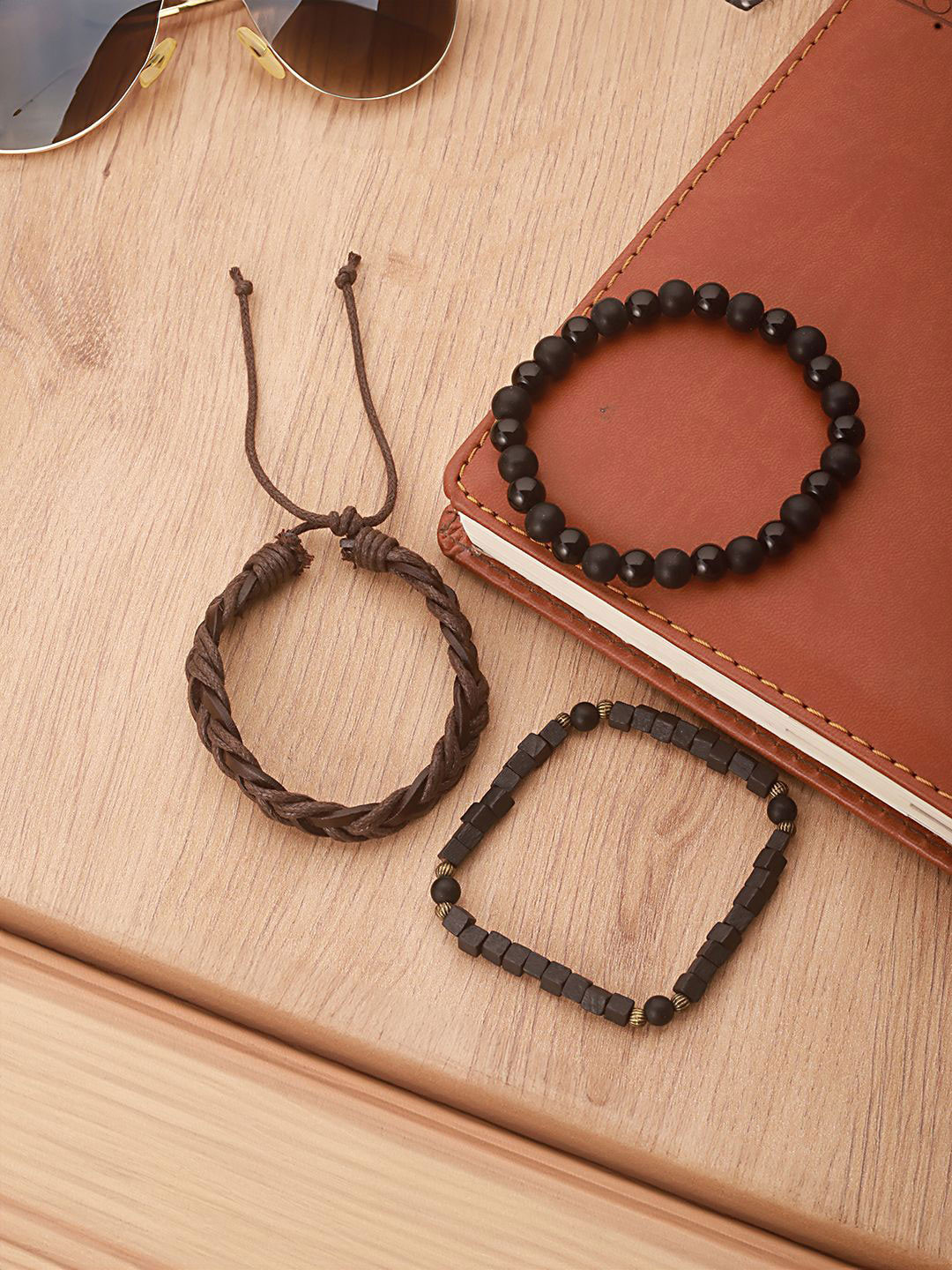 The Roadster Lifestyle Men Set of 3 Beads Elasticated Bracelet