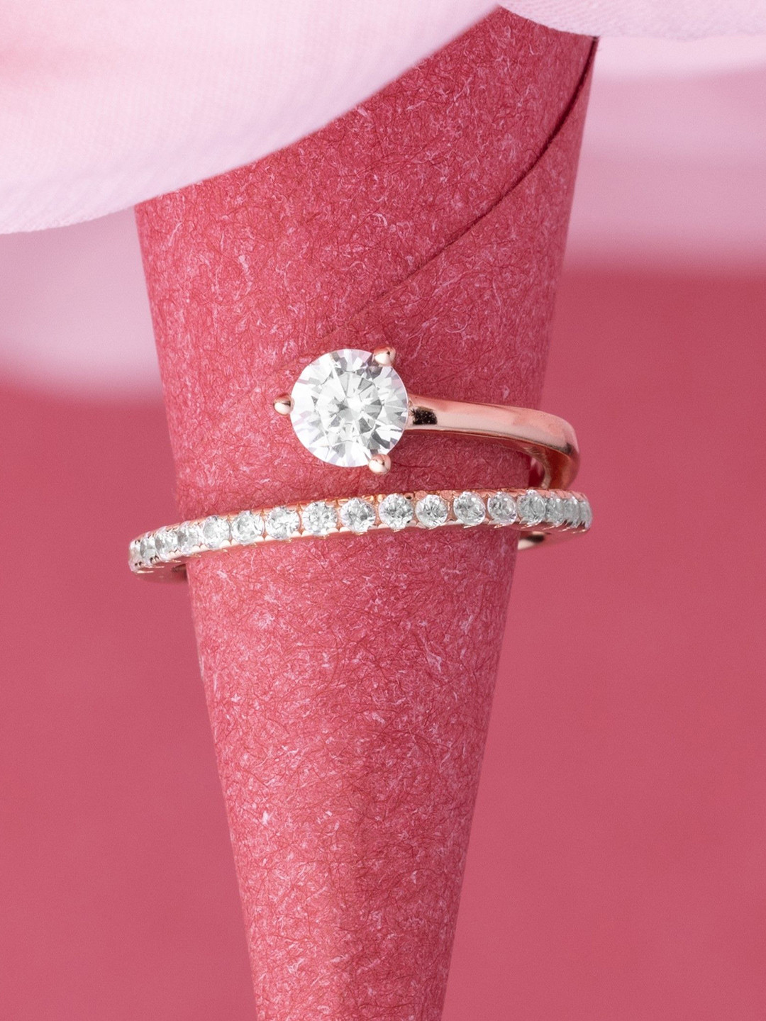 LIORA 925 Silver Jewellery Sterling Silver Rosegold Plated Solitaire Ring