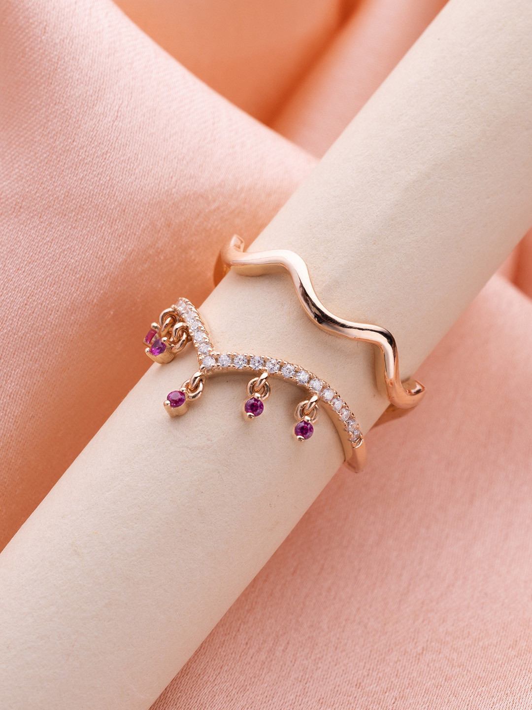 LIORA 925 Silver Rose-Gold Plated Cubic Zirconia Finger Ring