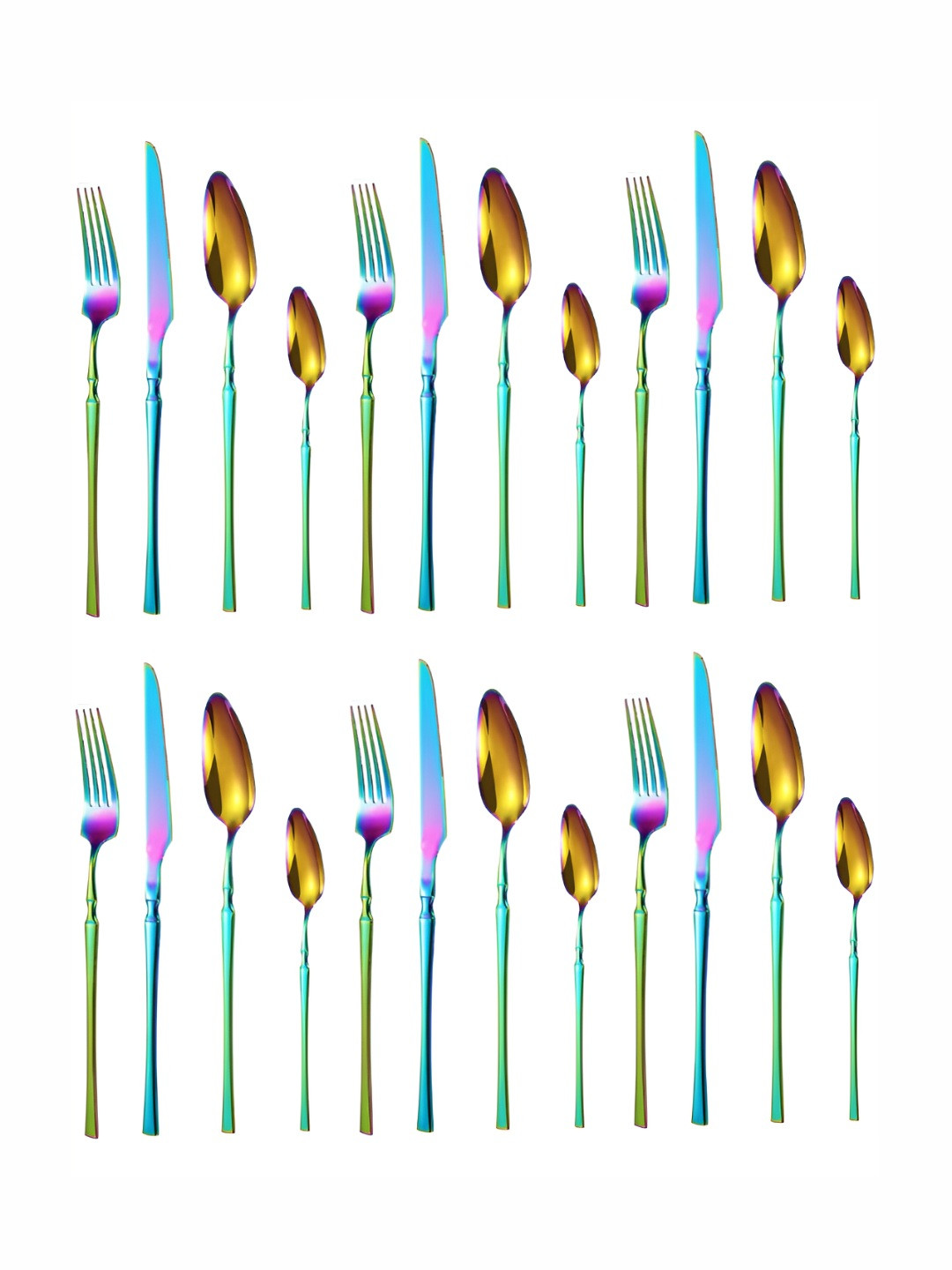 YELONA 24-Piece Korean Vintage Style Rainbow Flatware Cutlery Set