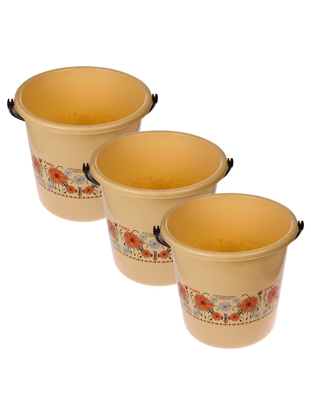 Kuber Industries Cream-Coloured & Orange 3 piece Floral Plastic Bath Accessories Set