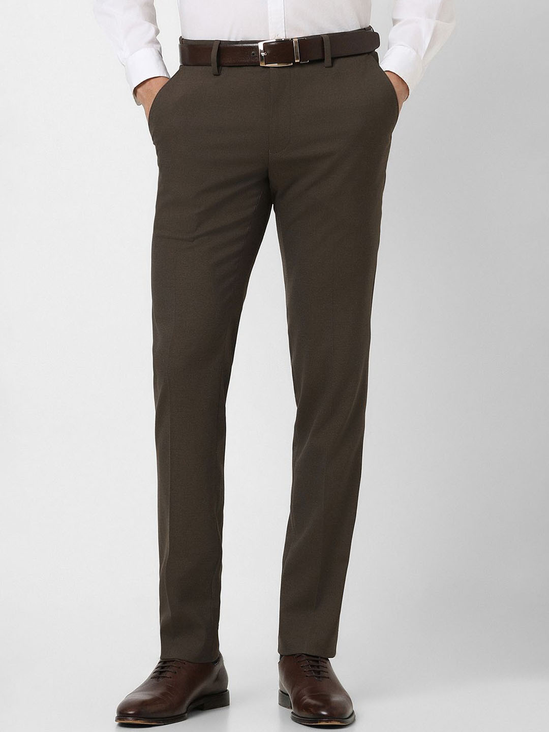 Peter England Men Textured Slim Fit Trousers