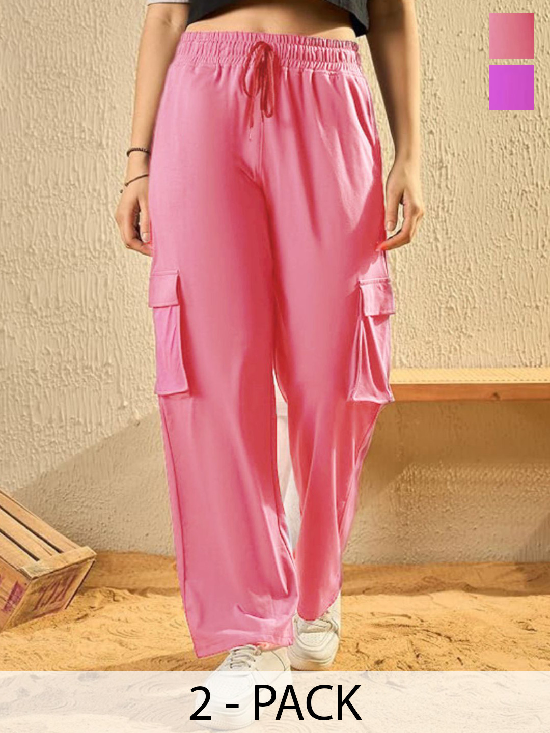 White Moon Women Pack Of 2 Cotton Gym Cargo Joggers