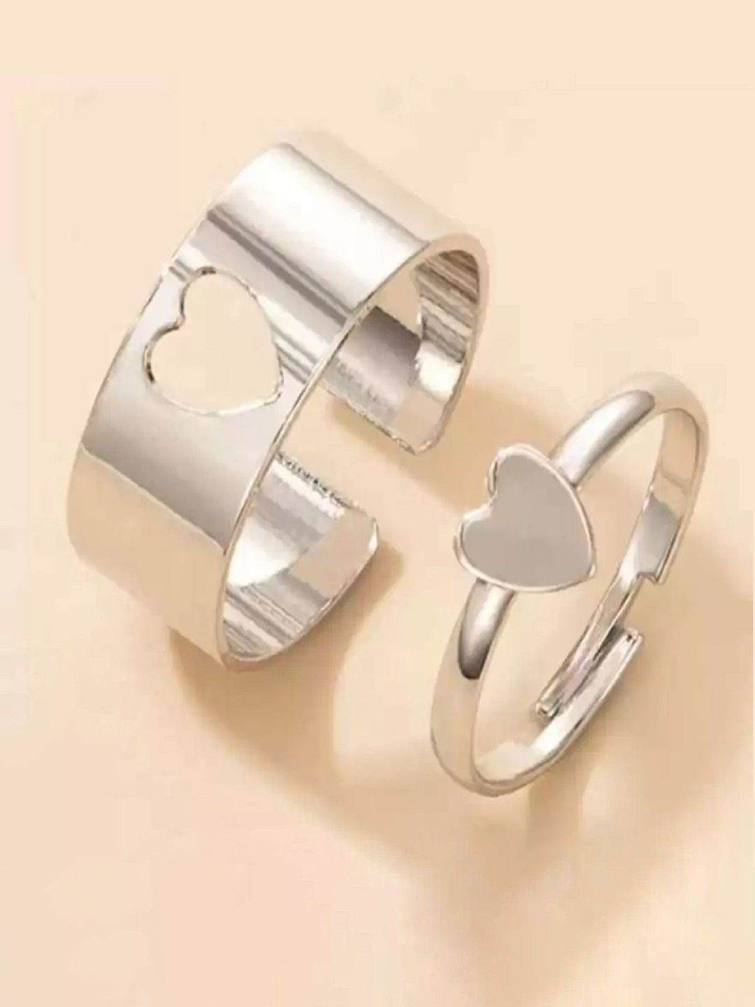 DressBerry Set Of 2 Silver-Plated Heart Couple Ring