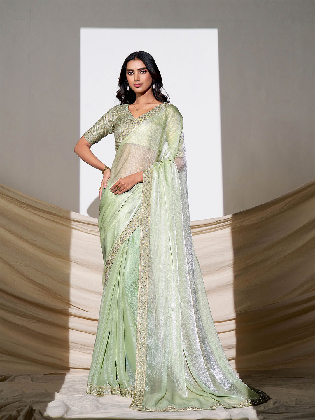 TANNAH Sequinned Satin Saree