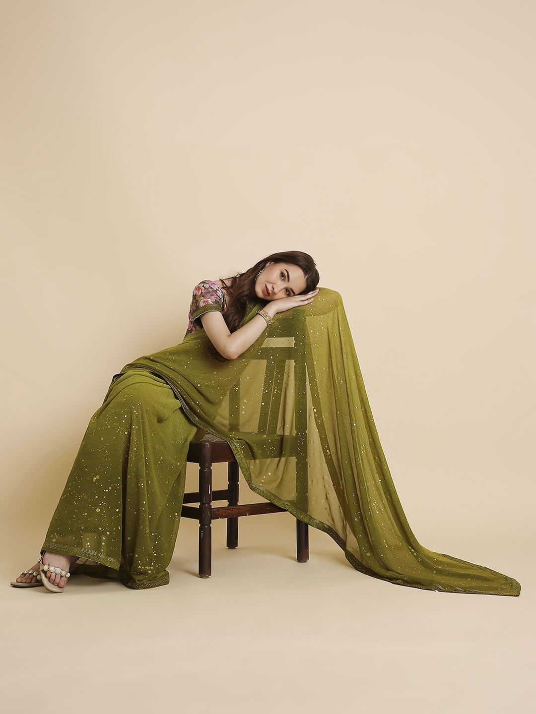 RATAN Beads and Stones Poly Georgette Saree