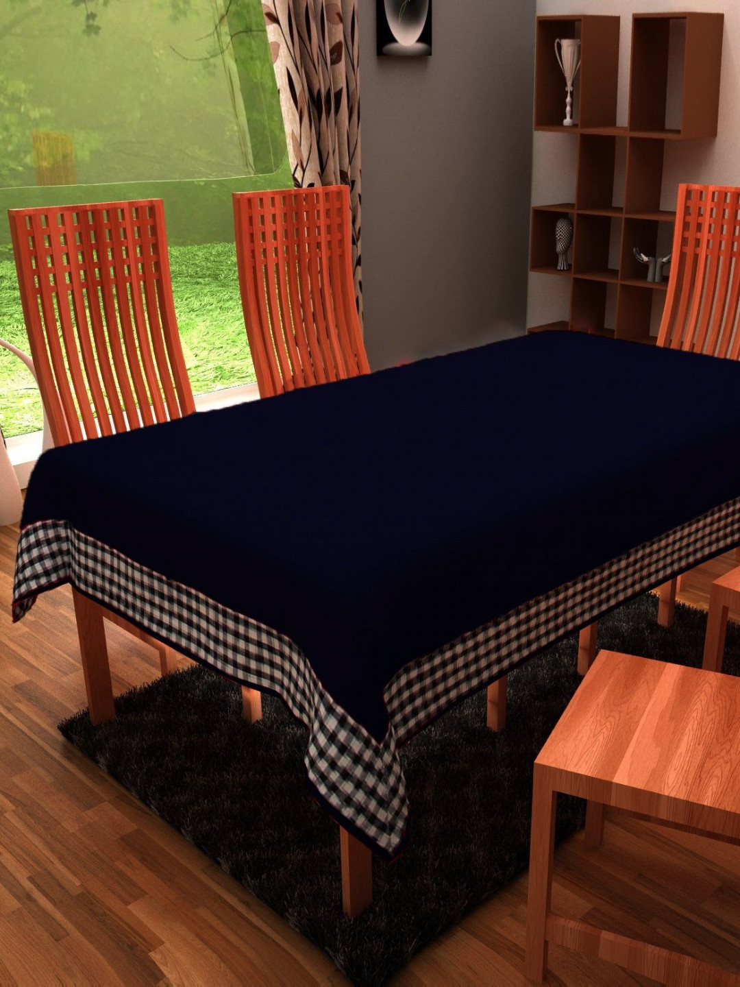 Home Heart Blue Cotton 6-Seater Table Cover with Patchwork details
