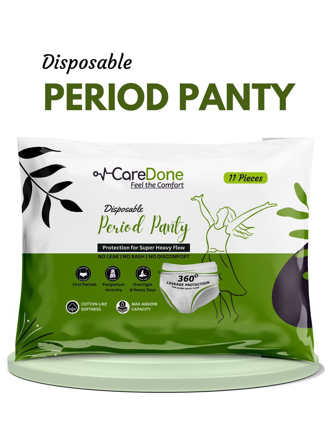 CareDone 11-Pcs Disposable Leak Proof Overnight Protection Cotton Period Panty