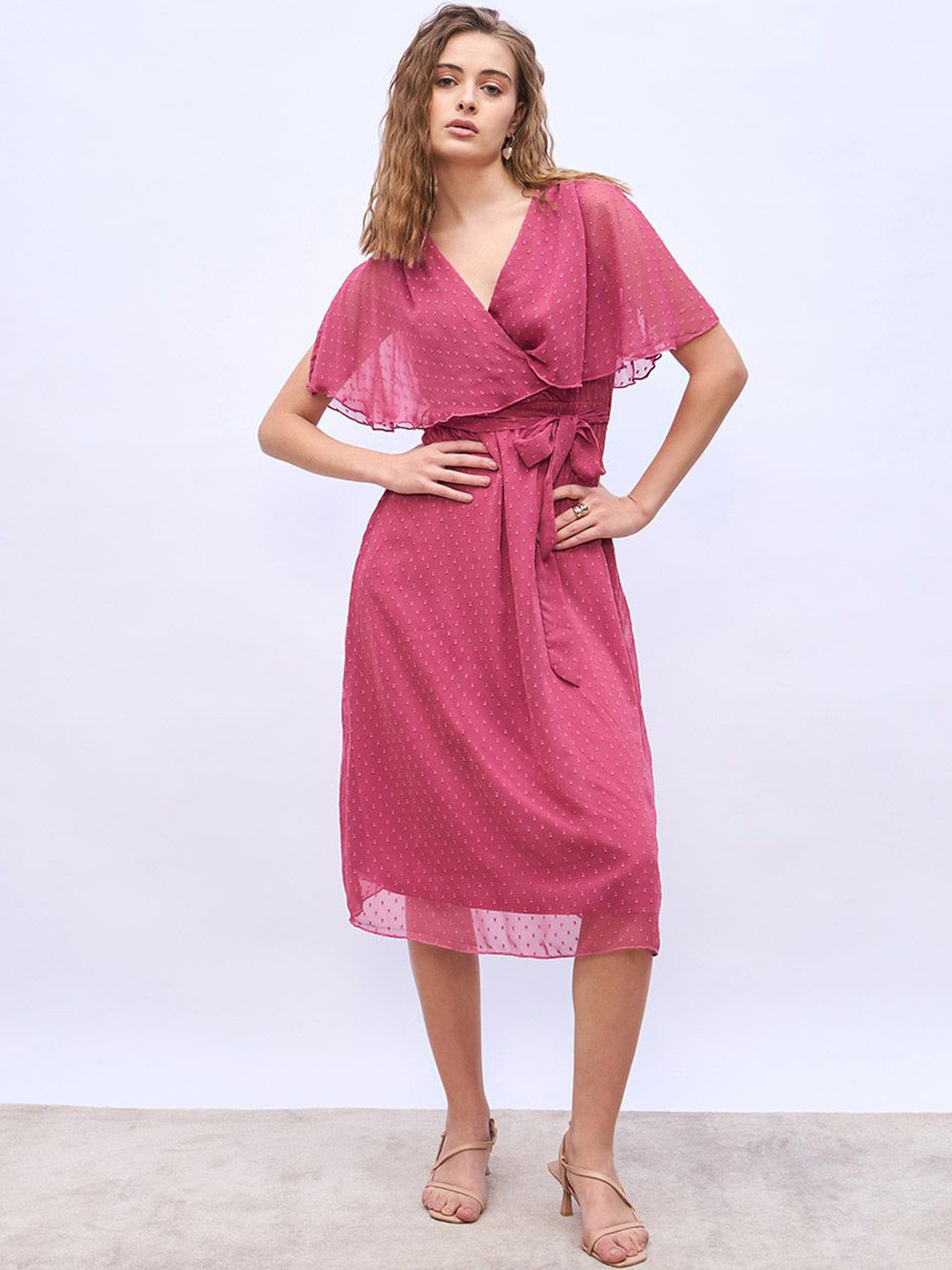 Styli Flutter Sleeve Midi Dress