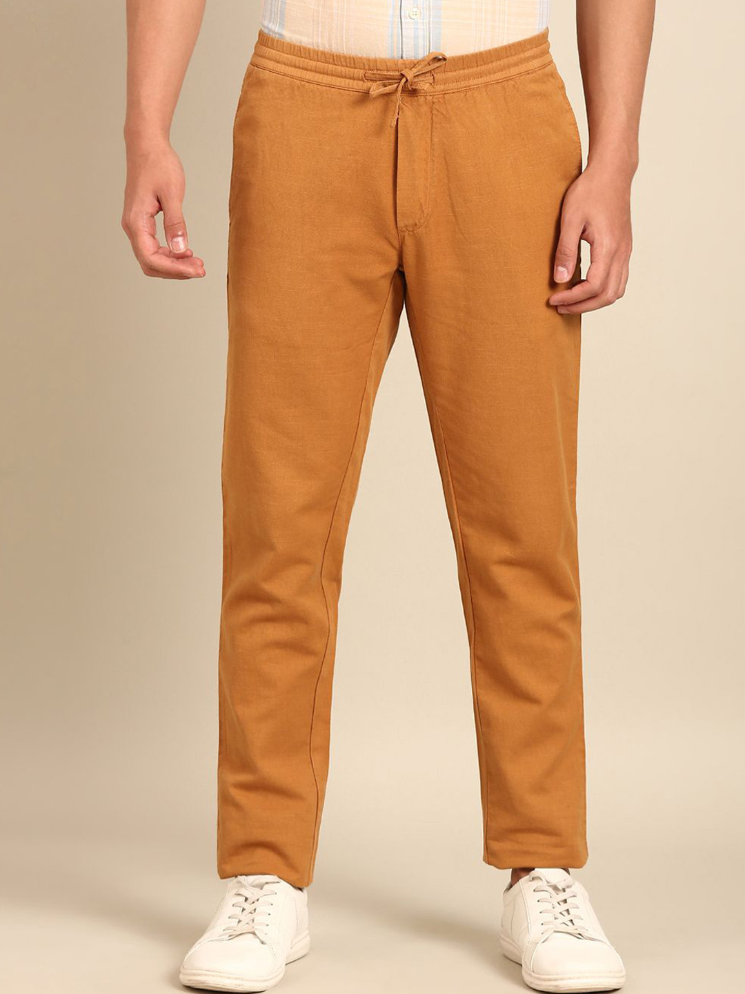 CAVALLO by Linen Club Men Slim Fit Easy Wash Cotton Linen Trousers