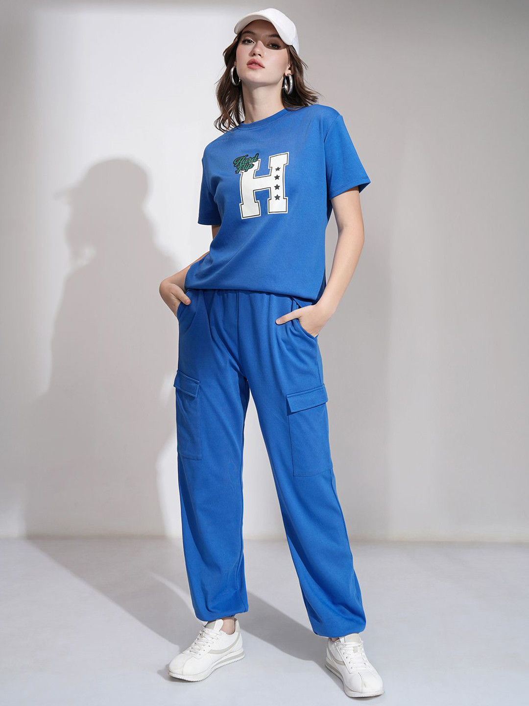 Tokyo Talkies Round Neck Patch Applique T-shirt With Joggers Co-Ords