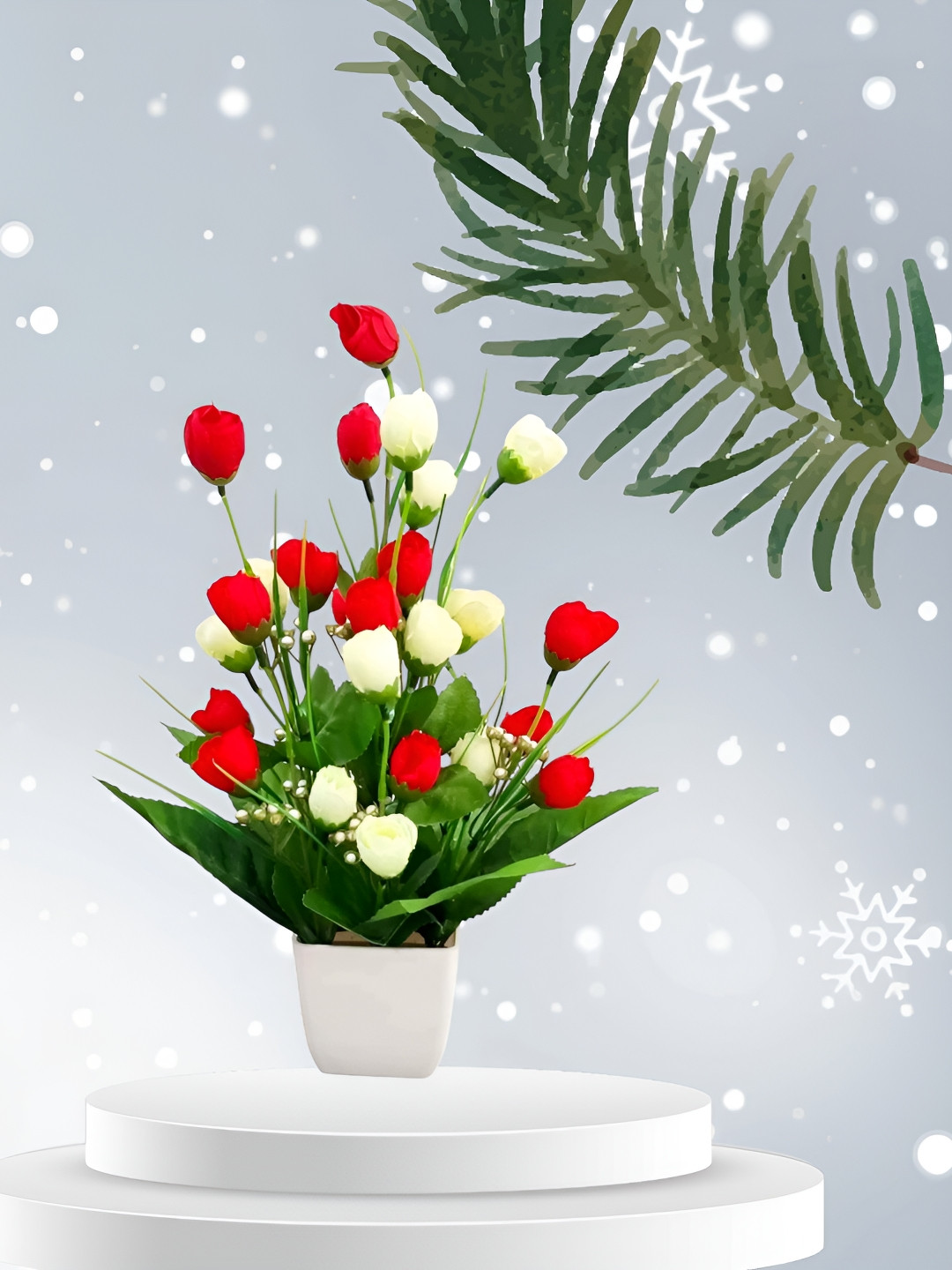 ZONEZER Off White 1 Pieces Tulip Artificial Flower With Pot