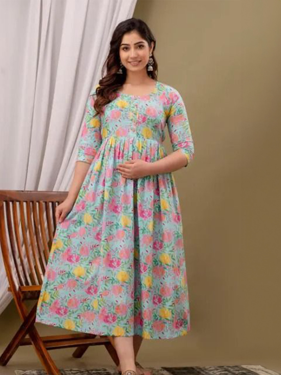 Vorcia Febtex Printed Flared Feeding Ethnic Dresses