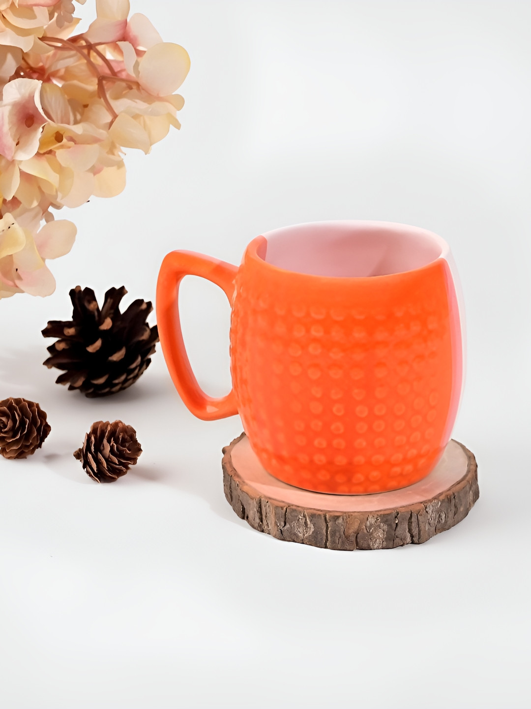 Storepedia Espresso Shot Orange Textured Ceramic Handmade 6 Piece Mugs-200ml