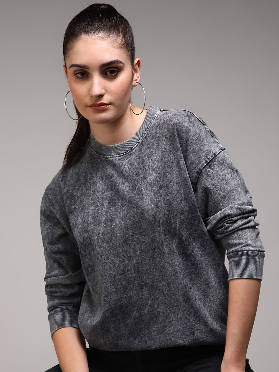 The Roadster Lifestyle Co Enzyme Wash With Bio Stoning Process Pure Cotton  Loose T-Shirt