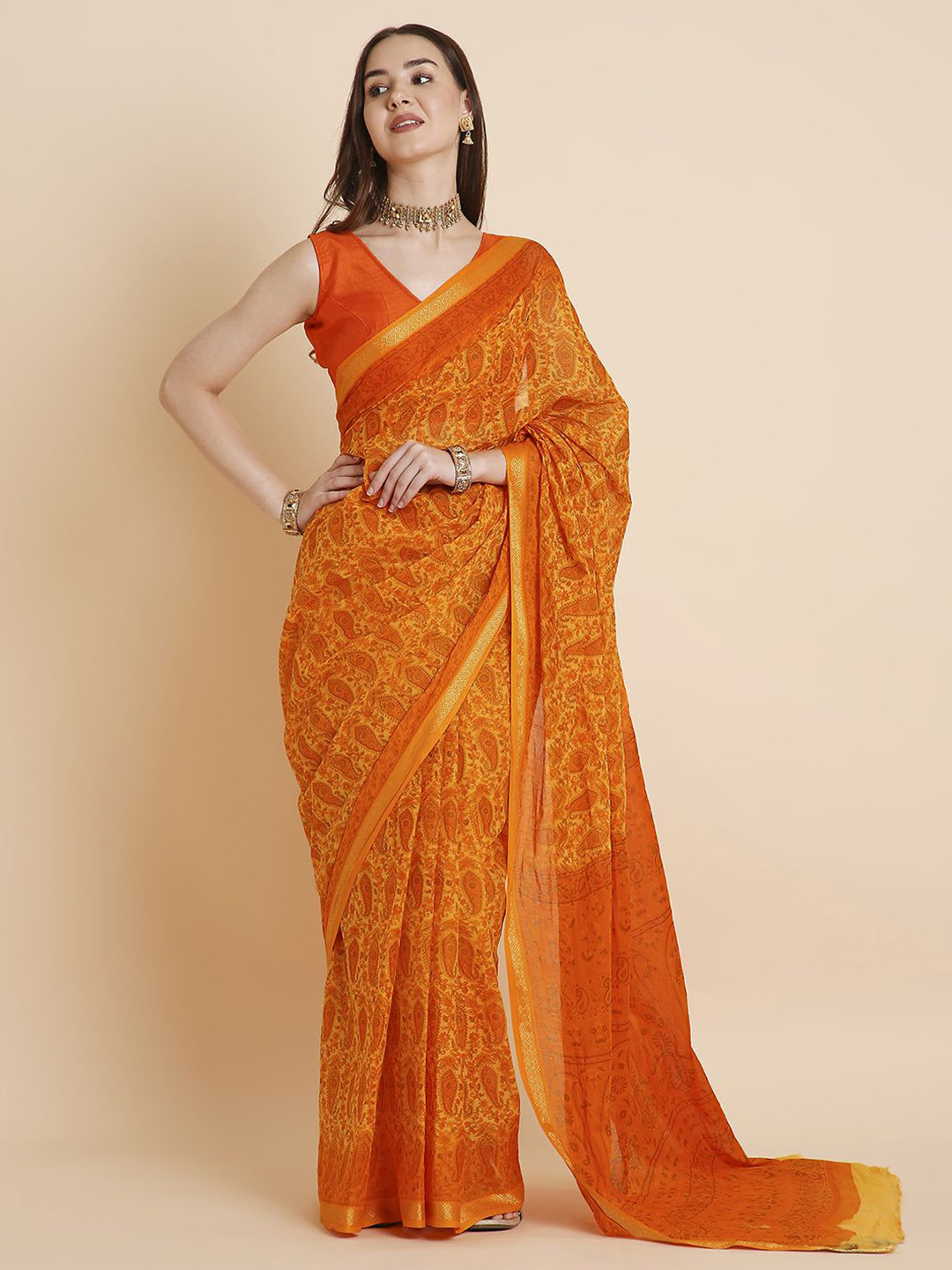 RATAN Women Pure Cotton Printed Mulmul Saree With Blouse Piece