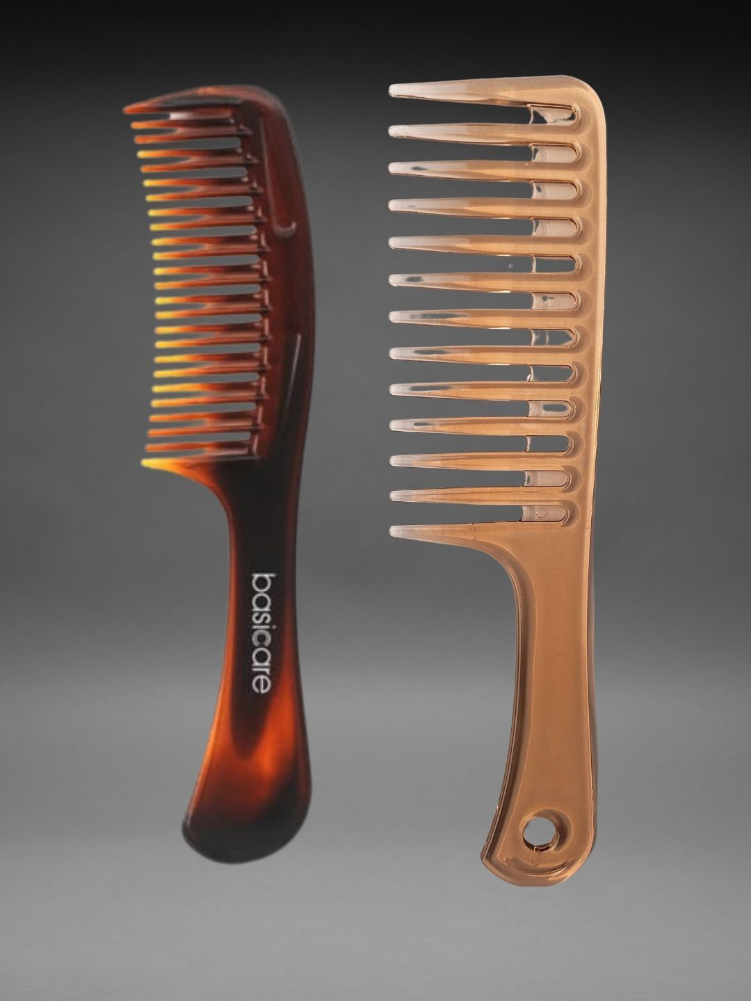 basicare Set Of 2 Wide Teeth Detailing Hair Combs For Detangling Hair - Brown