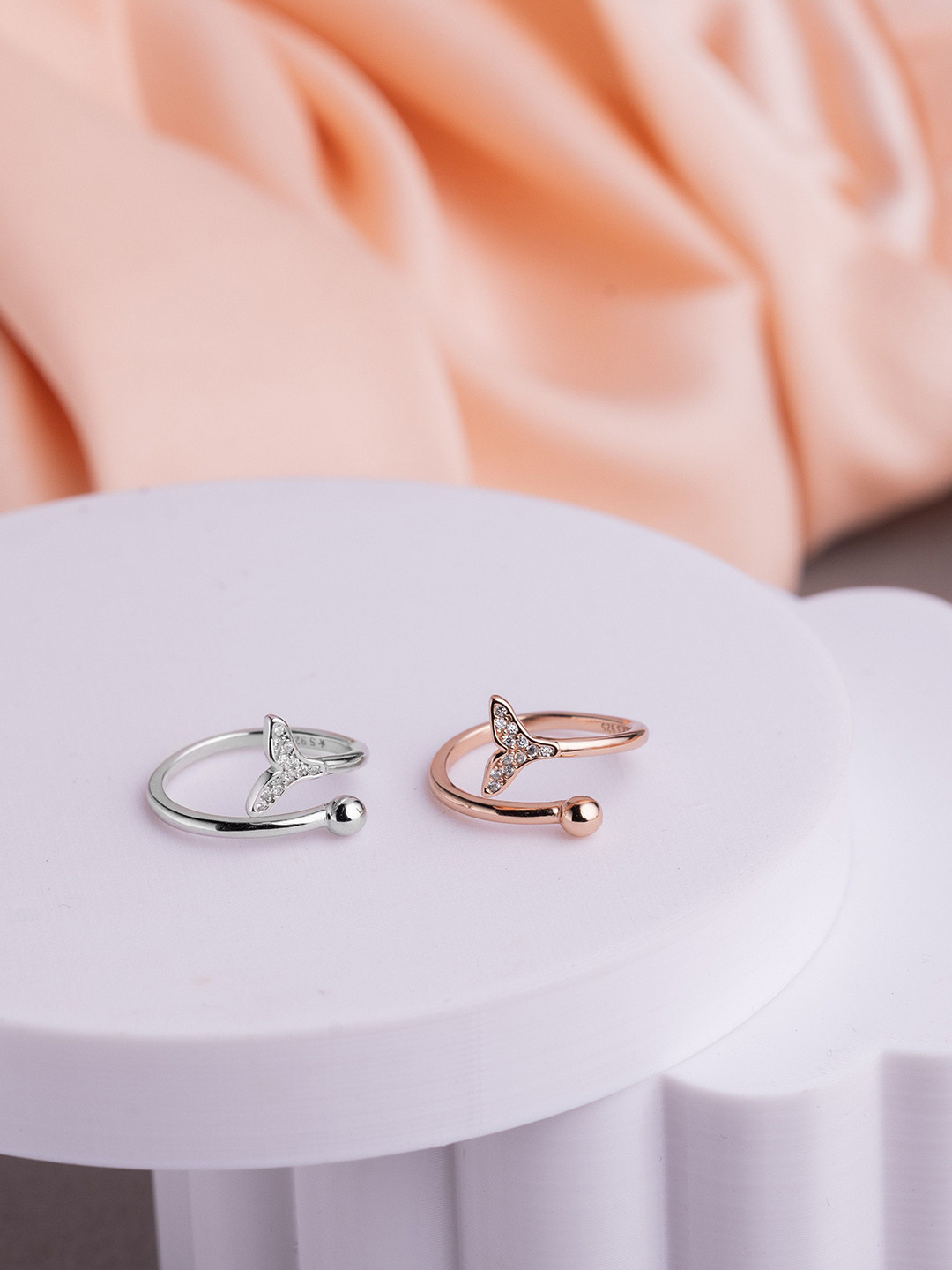 LIORA 925 Silver Jewellery Sterling Silver Rhodium Plated Fishtail Adjustable Ring