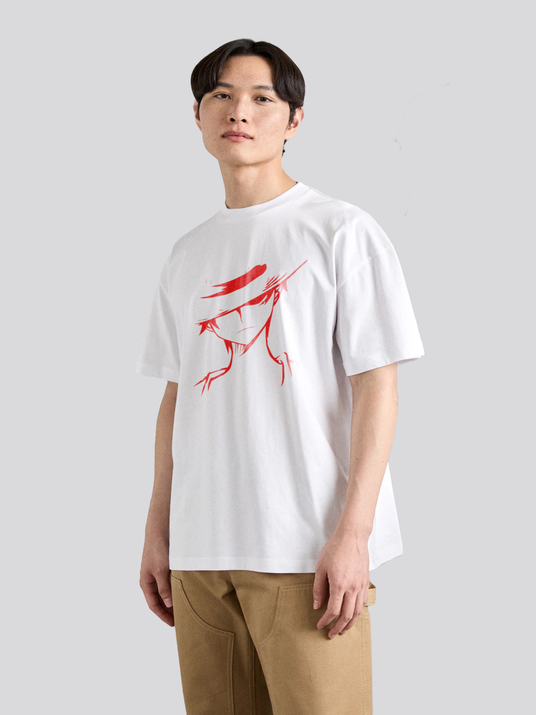 The Korhean Store Unisex Luffy Face Anime Streetwear Regular Fit Graphic Printed Cotton Tshirt