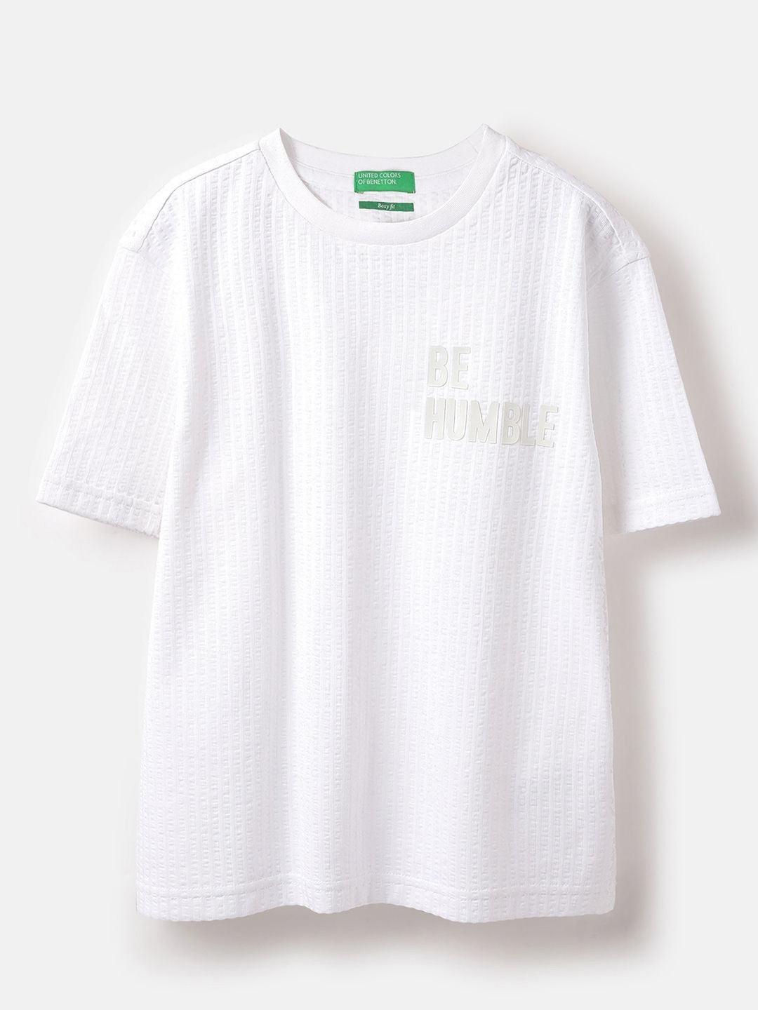 United Colors of Benetton Boxy Fit Round Neck Textured T-shirt