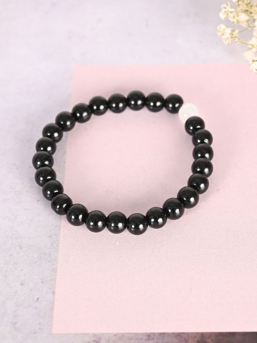 Anouk Unisex Black Marble Crystal Beaded Elasticated Bracelet