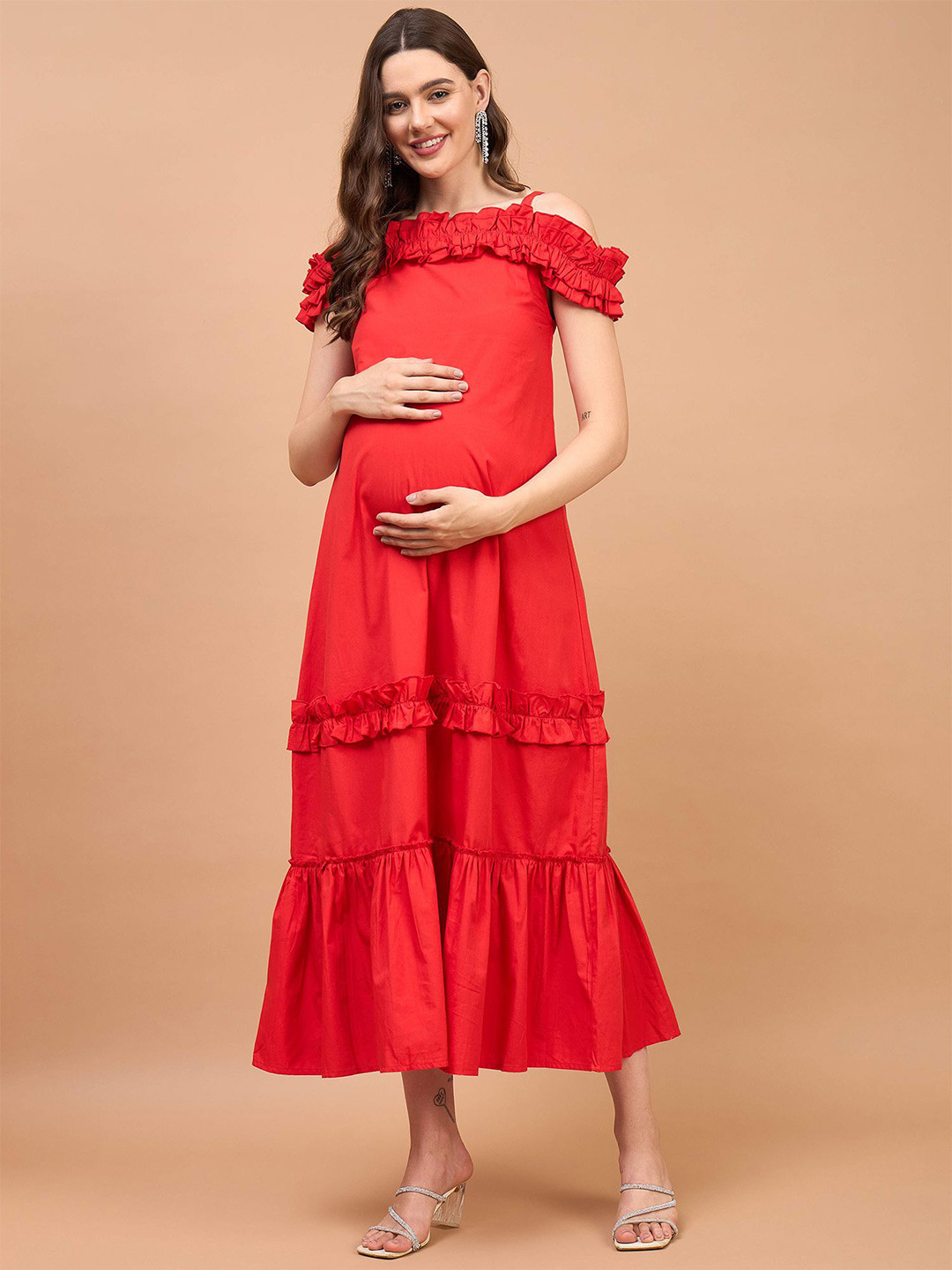 Shades of Sabi Cold-Shoulder Maxi Maternity Dress