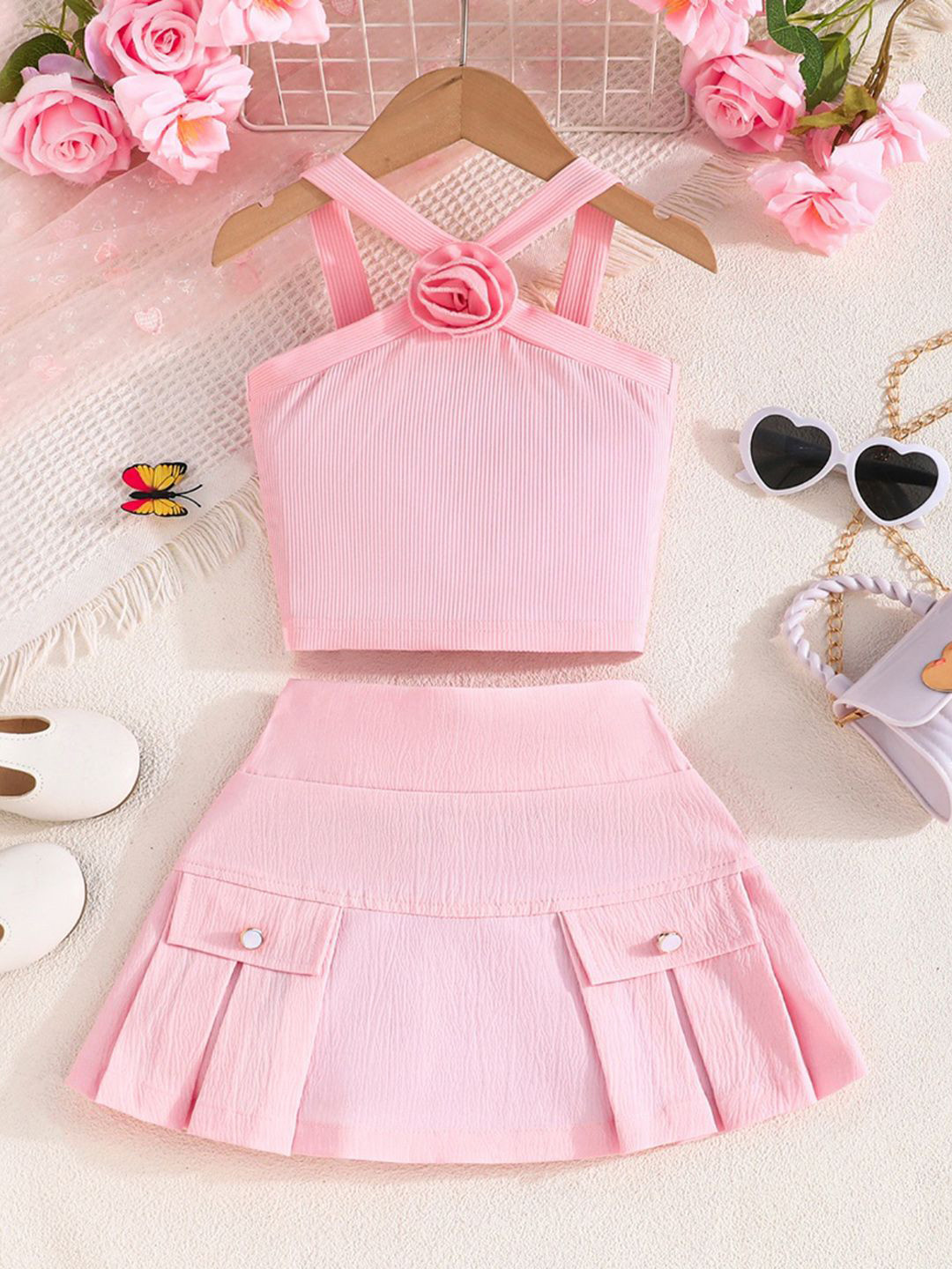 INCLUD Cross Neck Self Design Top with Skirt