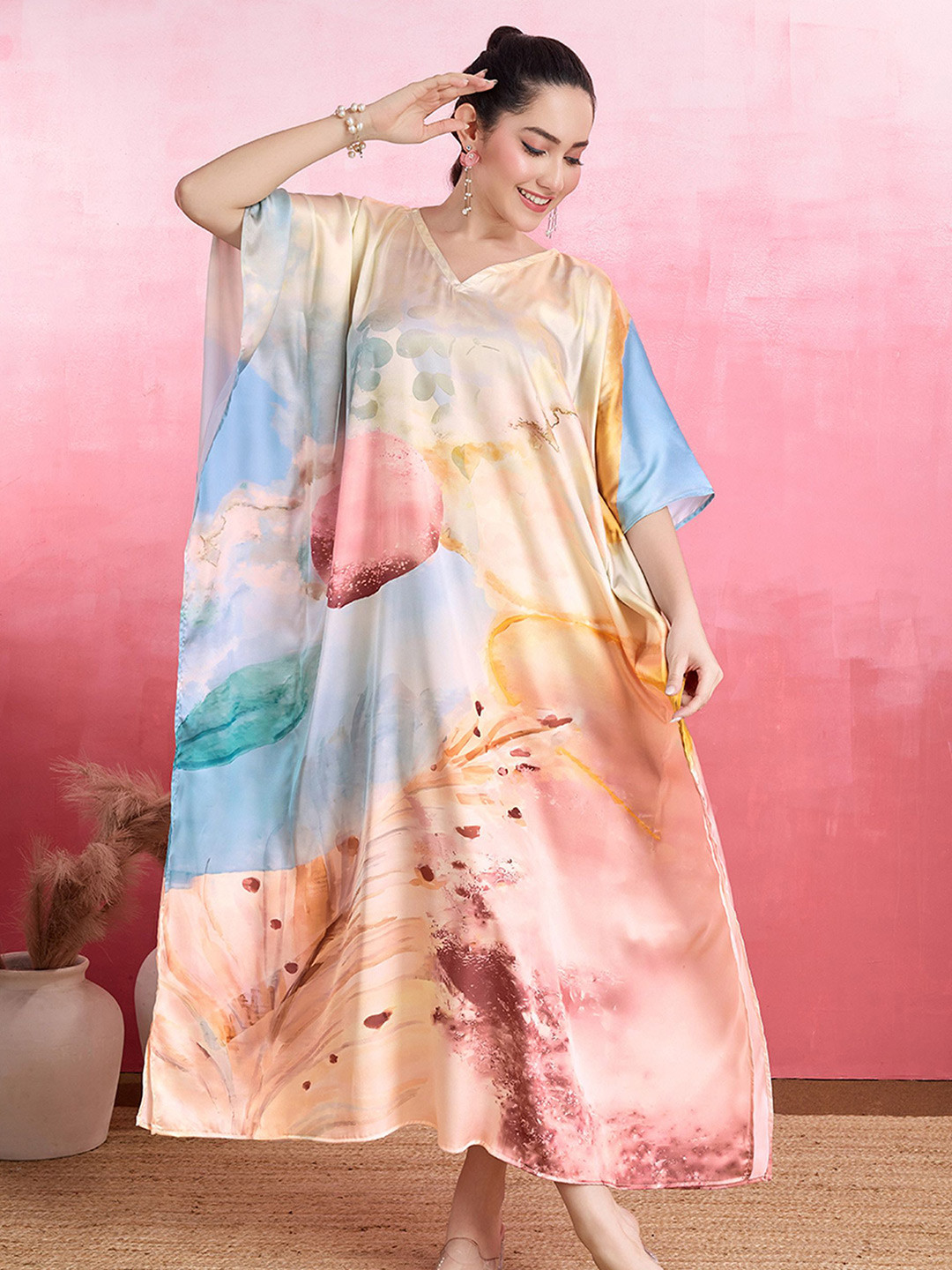 LABEL AARNA Nautical Shore Soft Satin Kaftan